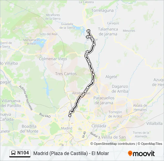 N104 Bus Line Map