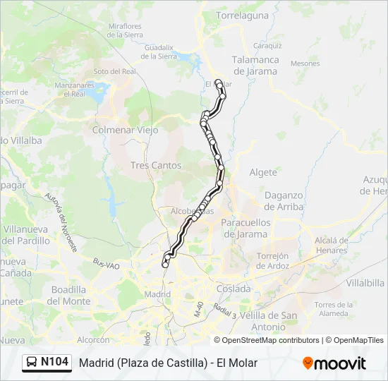 N104 Bus Line Map