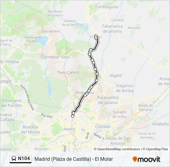 N104 Bus Line Map