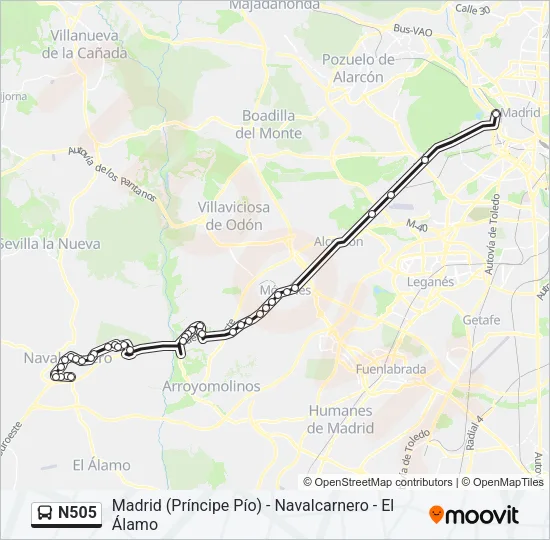 N505 Bus Line Map