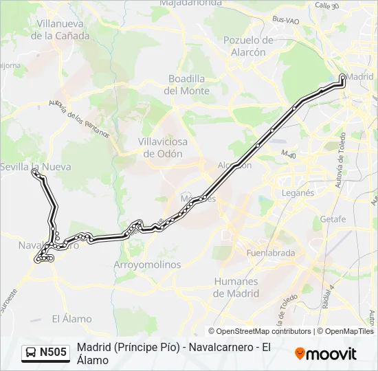 N505 Bus Line Map