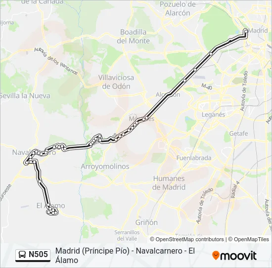 N505 Bus Line Map