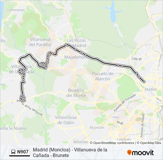 Mapa de N907 de autobús