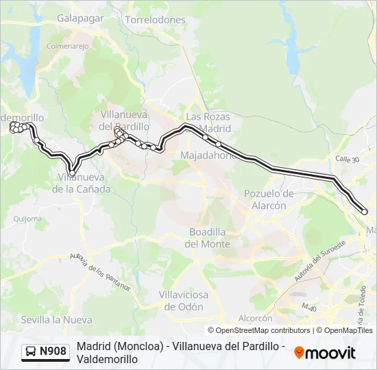 N908 Bus Line Map