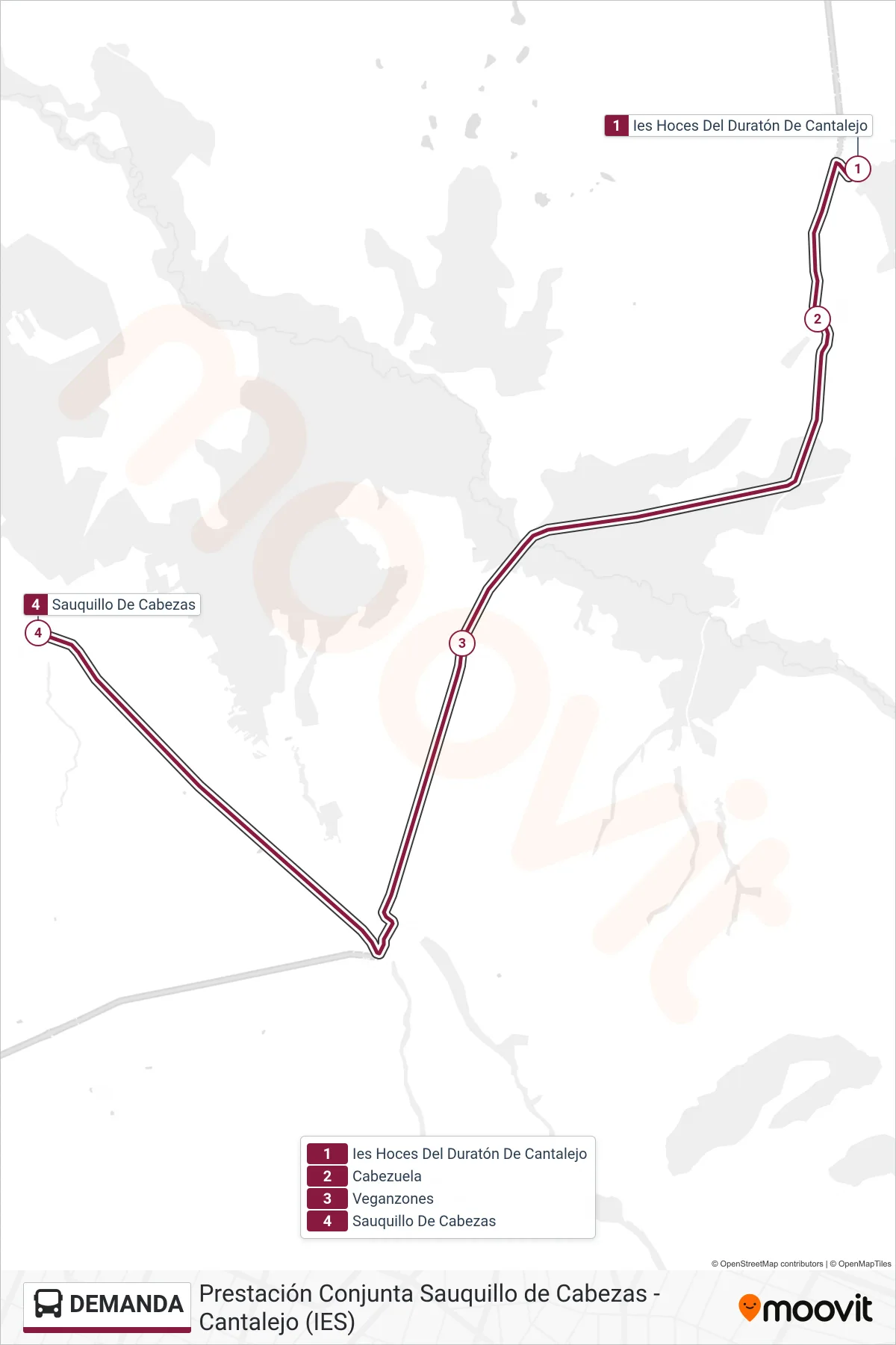DEMANDA bus Line (Sauquillo De Cabezas) route and stops on a map