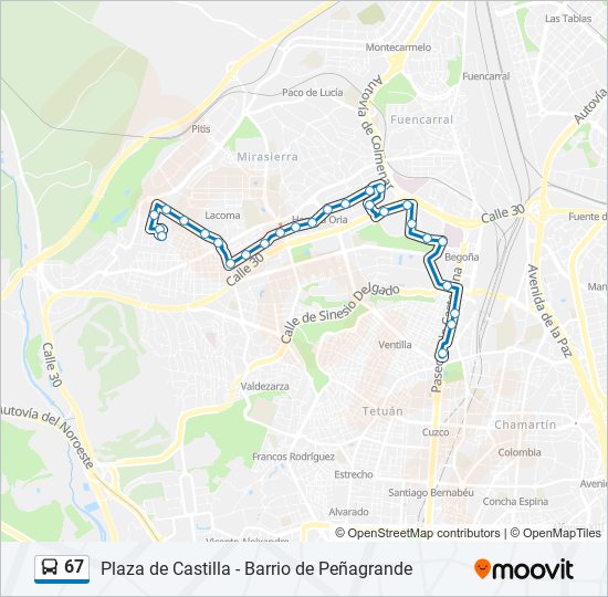 Mapa de 67 de autobús