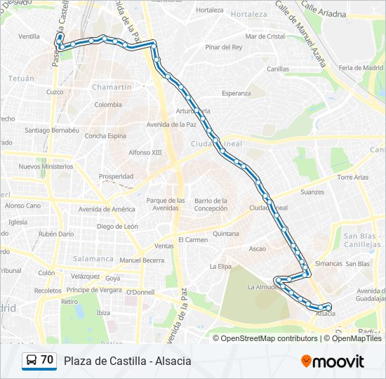 70 bus Mapa de línia