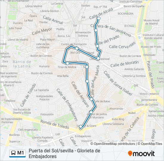 Mapa de M1 de autobús