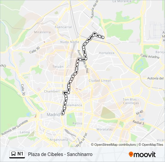 N1 bus Mapa de línia