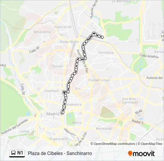 N1 Bus Line Map