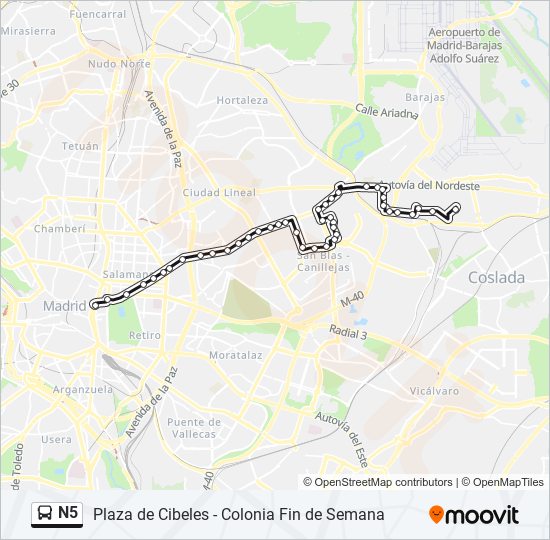 Mapa de N5 de autobús