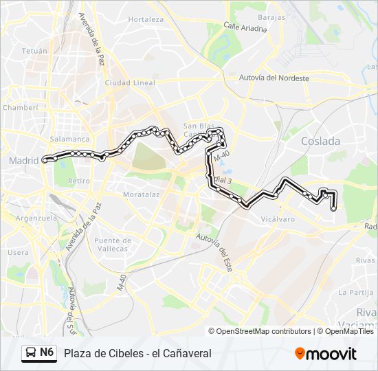 Mapa de N6 de autobús