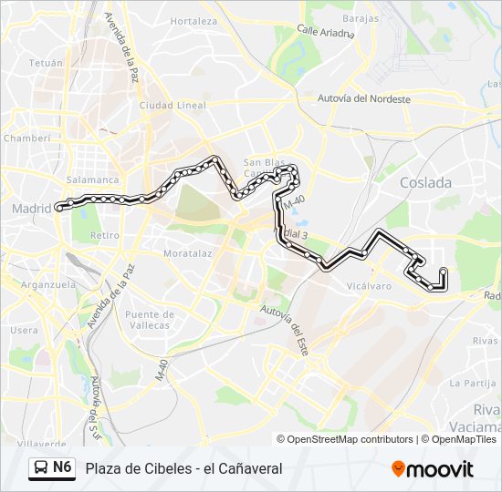 Mapa de N6 de autobús