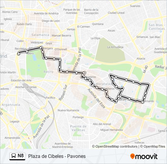 N8 bus Mapa de línia