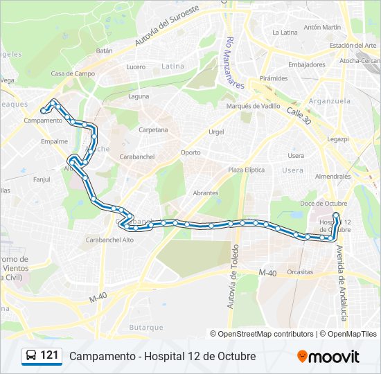 Mapa de 121 de autobús