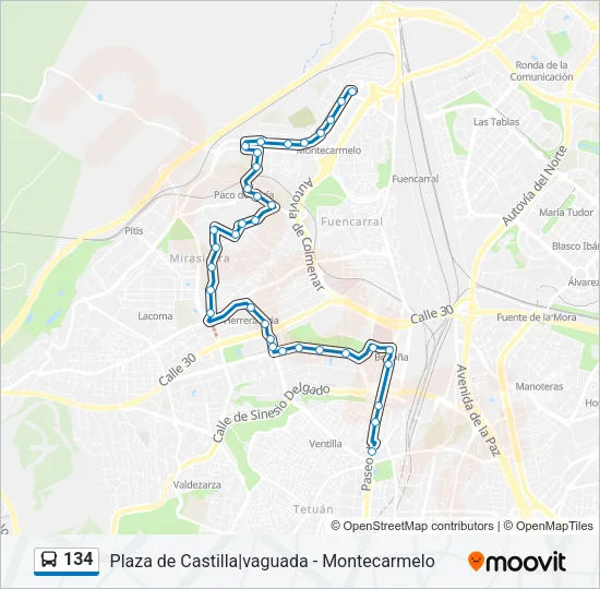 134 Bus Line Map