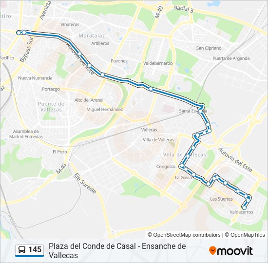 Mapa de 145 de autobús