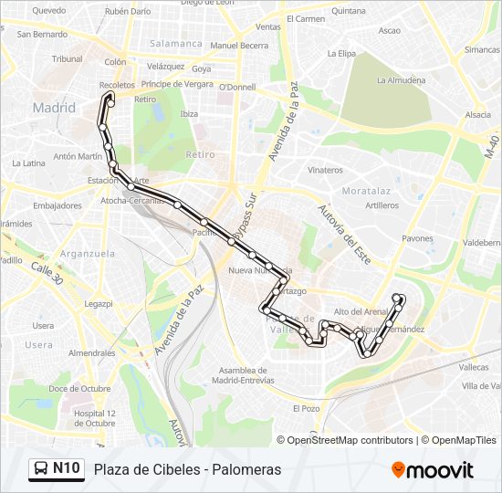N10 Bus Line Map