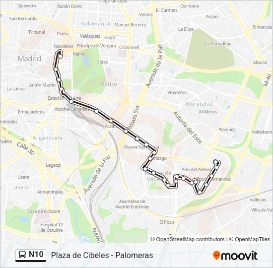 N10 bus Mapa de línia