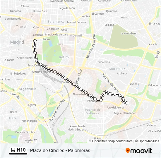 N10 Bus Line Map
