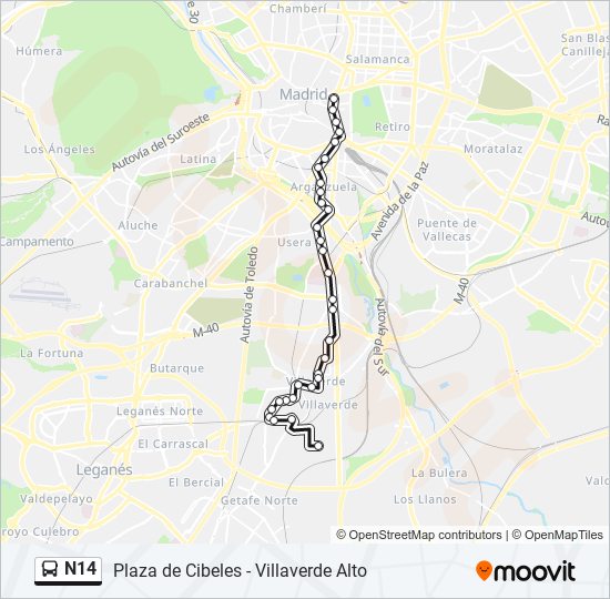 N14 bus Mapa de línia