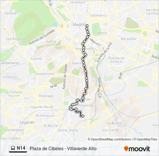 N14 bus Mapa de línia