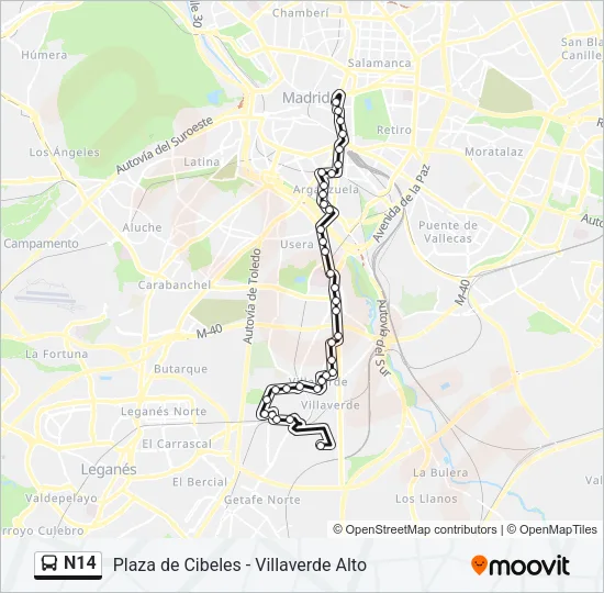 N14 Bus Line Map