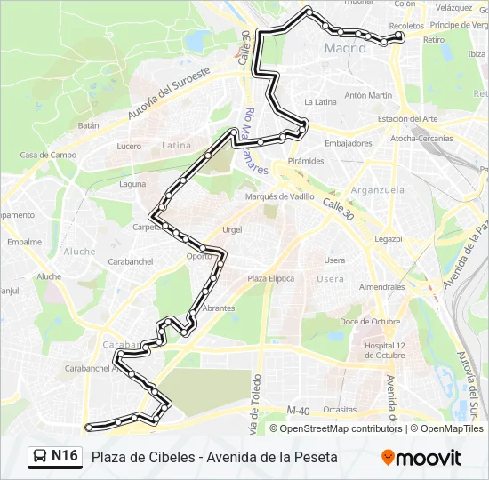 N16 Bus Line Map