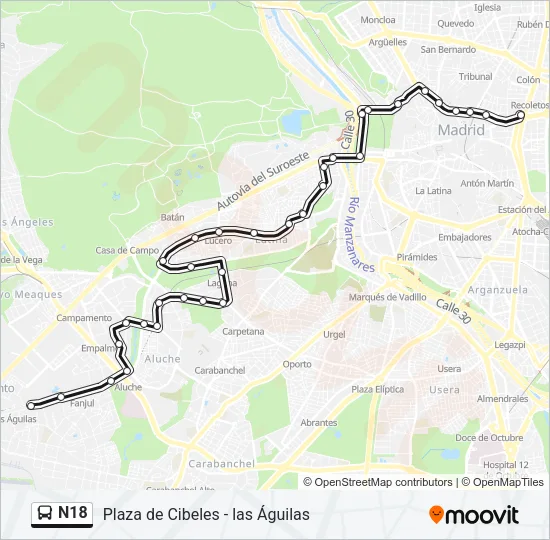 N18 Bus Line Map