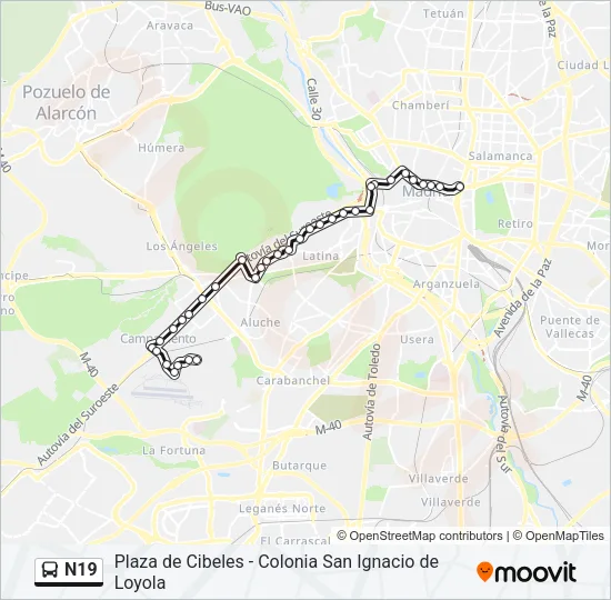 N19 Bus Line Map