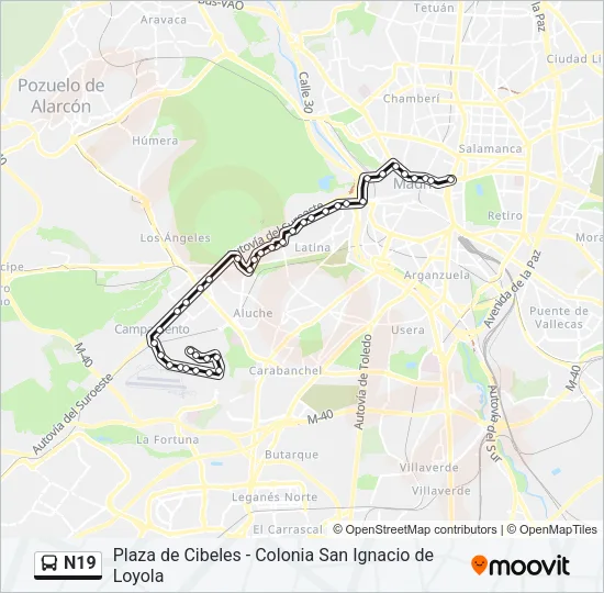 N19 Bus Line Map
