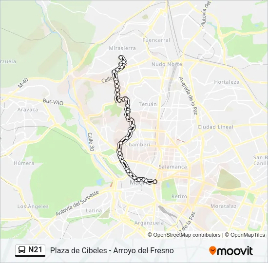 N21 Bus Line Map