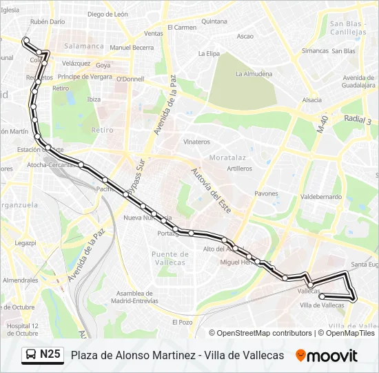 N25 Bus Line Map