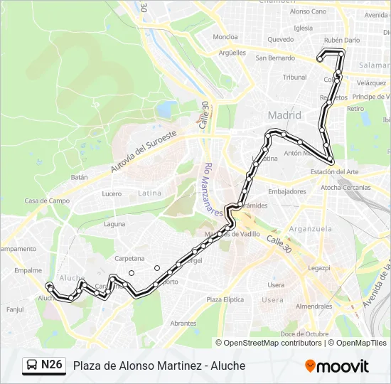 N26 Bus Line Map