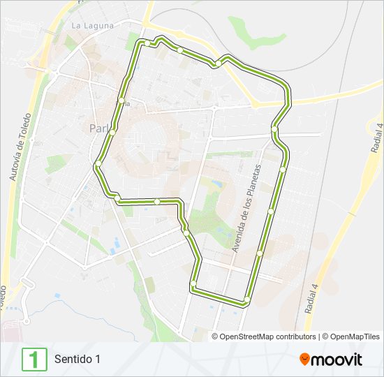 T-1 tramvia Mapa de línia