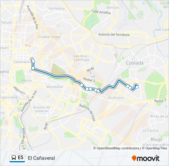 E5 bus Mapa de línia