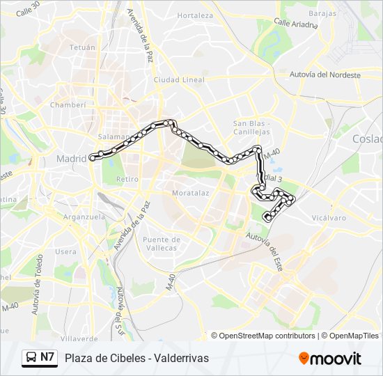 Mapa de N7 de autobús