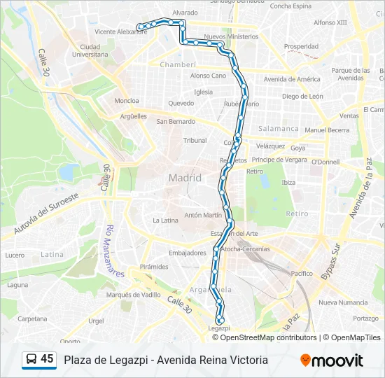 45 Autobús Line Map