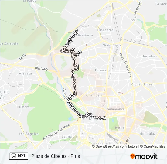 N20 Bus Line Map