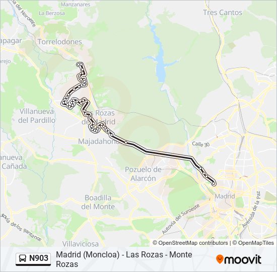 Mapa de N903 de autobús