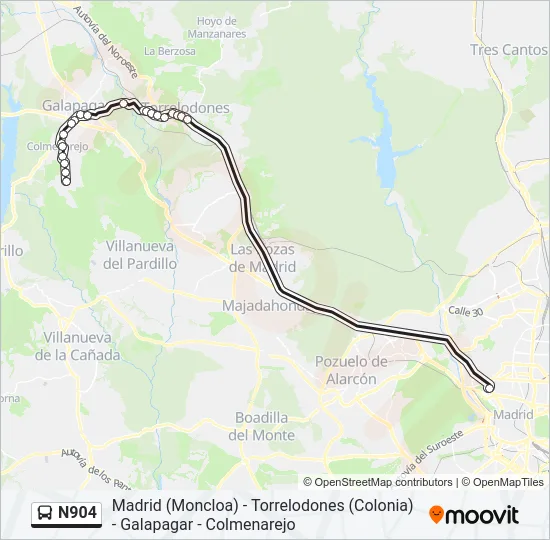 N904 Bus Line Map