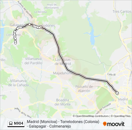 N904 Bus Line Map