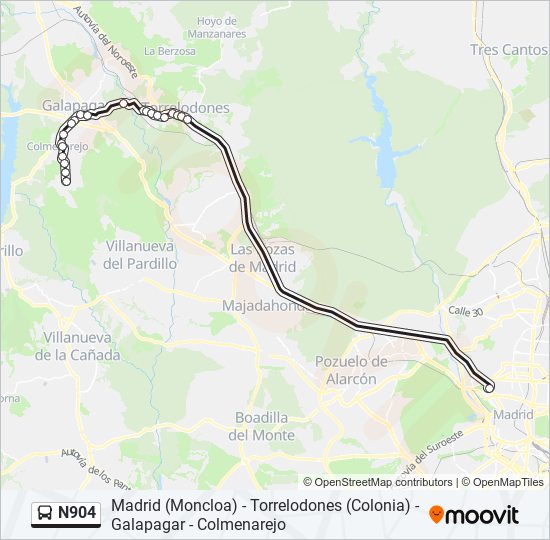 N904 bus Mapa de línia