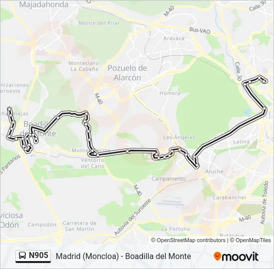 N905 Bus Line Map