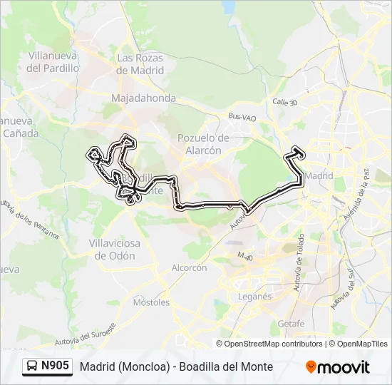 N905 Bus Line Map