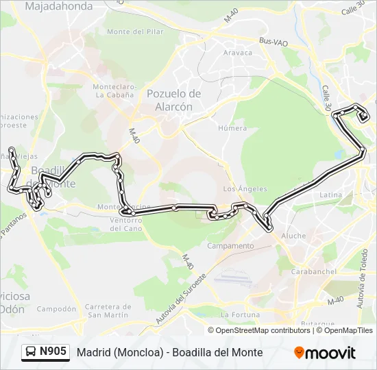 N905 Bus Line Map