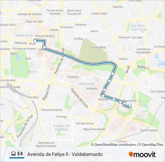 Mapa de E4 de autobús