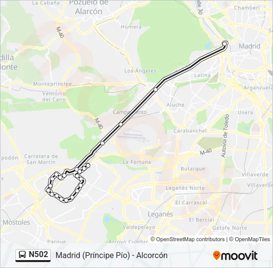 N502 Bus Line Map