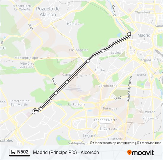 N502 bus Line Map