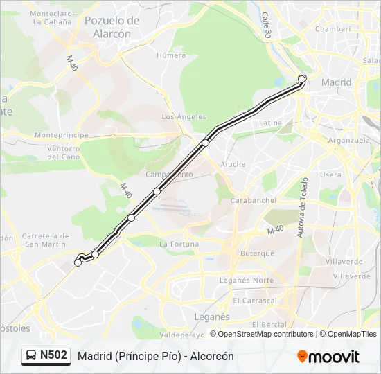 N502 Bus Line Map
